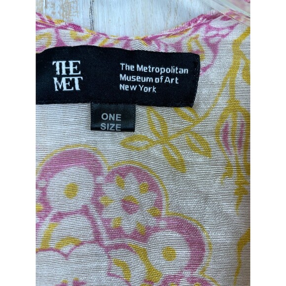 Metropolitan Museum of Art Open Kimono Cover Up Pink White One Size Silk Blend - Picture 4 of 8
